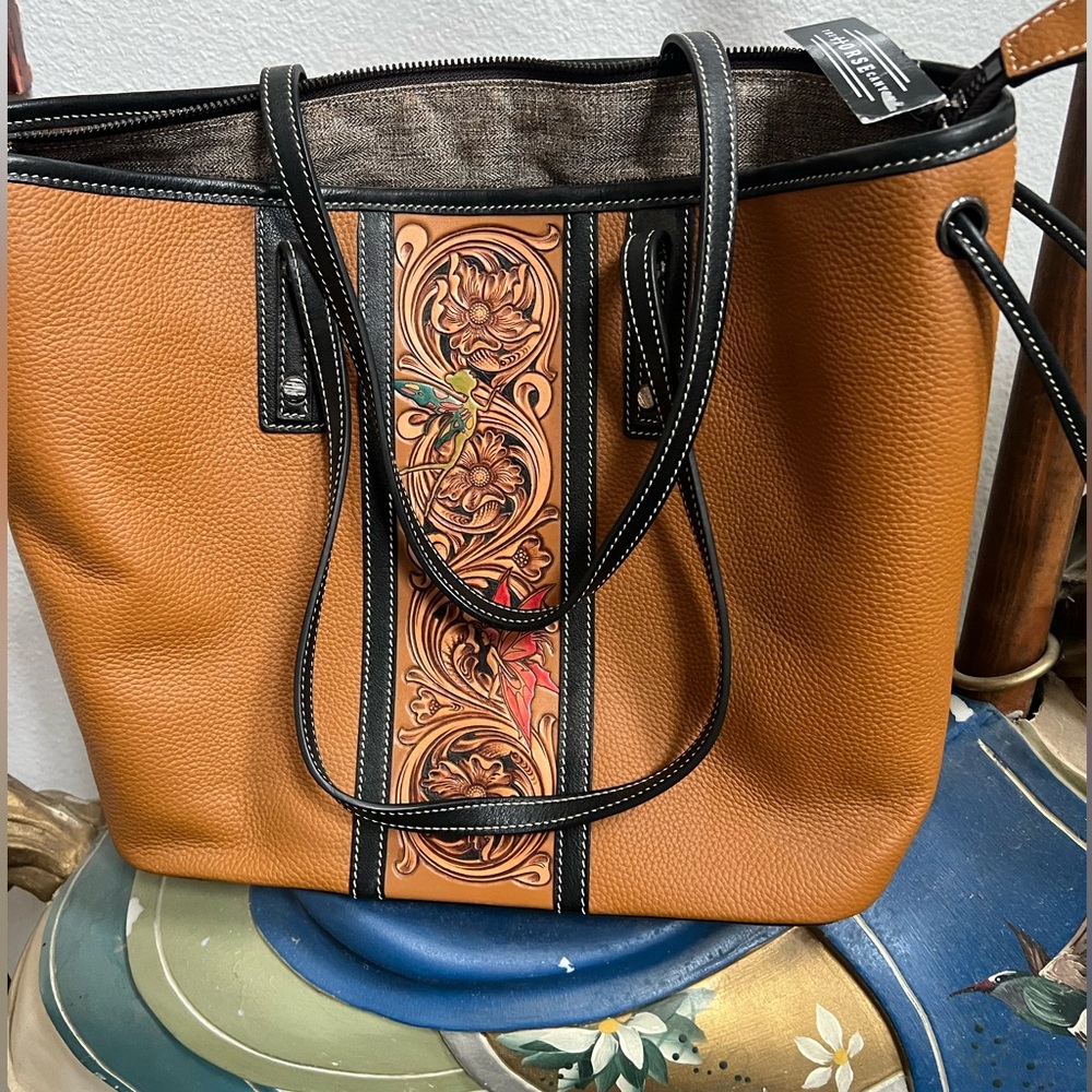 Brand new with tag Leather tote with tooled fairies - Picture 4 of 7